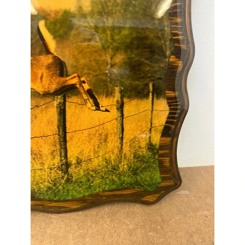 Vintage Wood Lacquer White Tail Deer Picture Cabin Wall Art Hunting Lodge Decor